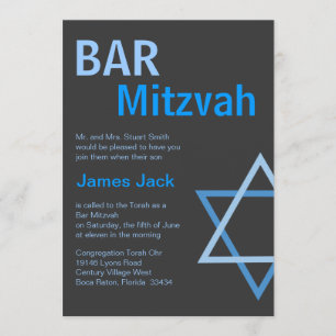 Modern Pub Mitzvah Invitiation- Blue & Grått Inbjudningar