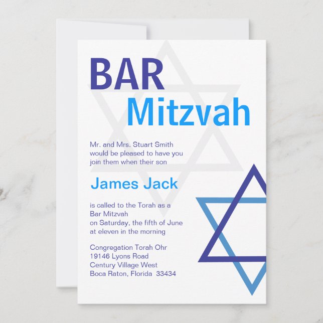 Modern Pub Mitzvah Invitiation - Blue & White Inbjudningar (Framsida)