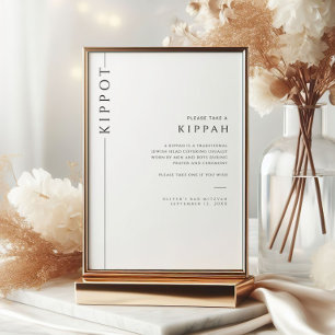 Modern Pub Mitzvah Kippot Tabletop-tecken Inbjudningar