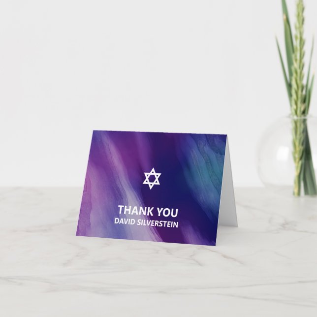 Modern Pub Mitzvah Lila Blue - Tack-kort Tack Kort (Framsida)
