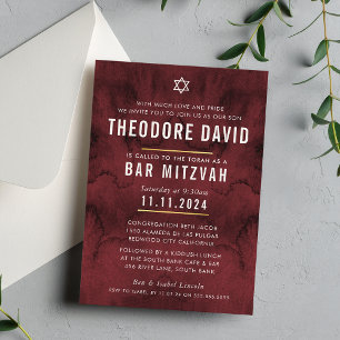 MODERN PUB MITZVAH maronröd mönster enkel Inbjudningar