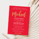 Modern Pub Mitzvah-pojke, modern röd   guld Inbjudningar<br><div class="desc">genom kat masard >> WWW.SIMPLYSWEETPAPERIE.COM << Kärlek i designen,  men vill se vissa ändringar - ett annat färg-schema,  produkt,  lägg till ett foto eller anpassad för ett annat tillfälle - ingen oro kontaktar mig bara,  kat@simplysweetPAPERIE.com - jag är lycklig för att hjälpa till!</div>