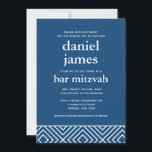 Modern Pub Mitzvah QR Code Details and Reply, Blue Inbjudningar<br><div class="desc">Den här moderna inbjudan innehåller fet vit text på framsidan och en QR-anpassningsbar och anpassningsbar på baksidan. Använda mallformuläret för att lägga till texten. Du kan använda funktionen Anpassa för att ändra teckensnitt,  layout och färg.</div>