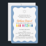 MODERN PUB MITZVAH regnbåge färg vågigt gräns blå Inbjudningar<br><div class="desc">by kat masard >> https://linktr.ee/simplysweetpaperie <<< En modern, helt enkelt klassinbjudan till ditt barns PUB, Fladdermus eller B'NAI MITZVAH TIP: 1. Om du vill ändra/flytta grafik & typsnitt och lägga till mer text - slått knappen "anpassa". - - - - - - - - - - - - - -...</div>