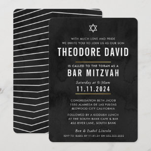 MODERN PUB MITZVAH Svart mönster enkel inbjudan