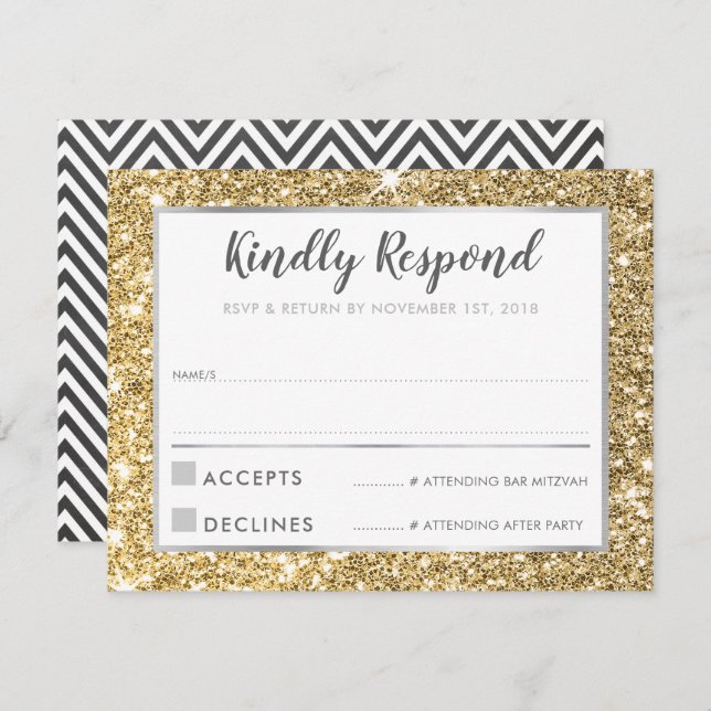 MODERN PUB MITZVAH tack coola glitter Inbjudningar (Fram/baksida)