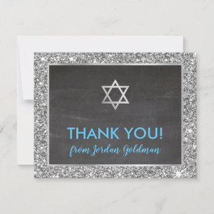 MODERN PUB MITZVAH tack silver glitter grått Kort