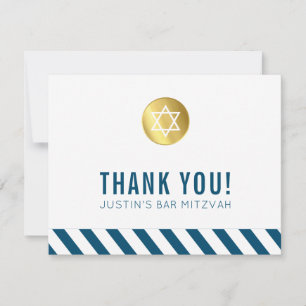 MODERN PUB MITZVAH tackar dig för guld, vit blåblå Tack Kort