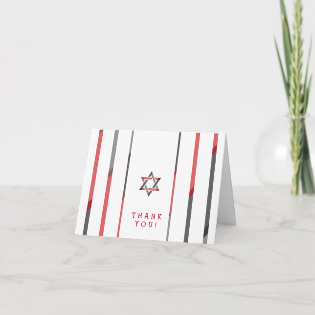 Modern Pub Mitzvah tackkort | Rött och svart (Framsida)