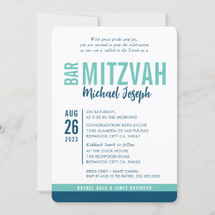 MODERN PUB MITZVAH trendig date blue mynt grönt Inbjudningar