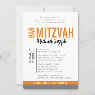 MODERN PUB MITZVAH trendig date orange grått Inbjudningar