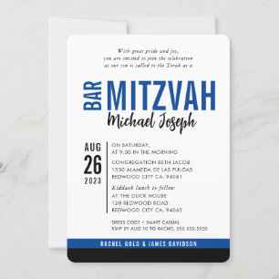 MODERN PUB MITZVAH trendig date royal blue black Inbjudningar