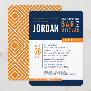 MODERN PUB MITZVAH trendig fet block orange Inbjudningar