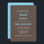 Modern Pub Mitzvah Typography Blue Brown Inbjudningar<br><div class="desc">Denna moderna inbjudan innehåller fet text på framsidan och ett modernt mönster på baksidan. Använda mallformuläret för att lägga till anpassningsbarna. Du kan använda funktionen Anpassa för att ändra teckensnitt,  layout och färg.</div>