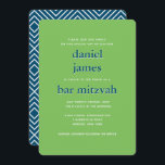 Modern Pub Mitzvah Typography Blue Grönt Inbjudningar<br><div class="desc">Denna moderna inbjudan innehåller fet text på framsidan och ett modernt mönster på baksidan. Använda mallformuläret för att lägga till anpassningsbarna. Du kan använda funktionen Anpassa för att ändra teckensnitt,  layout och färg.</div>