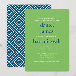 Modern Pub Mitzvah Typography Blue Grönt Inbjudningar