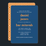 Modern Pub Mitzvah Typography Blue Orange Inbjudningar<br><div class="desc">Denna moderna inbjudan innehåller fet text på framsidan och ett modernt mönster på baksidan. Använda mallformuläret för att lägga till anpassningsbarna. Du kan använda funktionen Anpassa för att ändra teckensnitt,  layout och färg.</div>