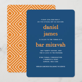 Modern Pub Mitzvah Typography Blue Orange Inbjudningar