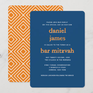 Modern Pub Mitzvah Typography Blue Orange Inbjudningar