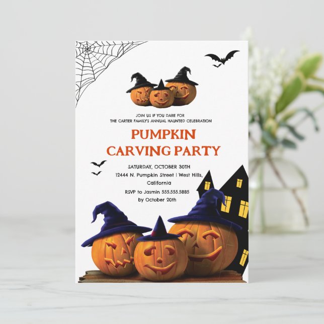 Modern pumpa carving vuxen Halloween-fest  Inbjudningar (Stående Fram)