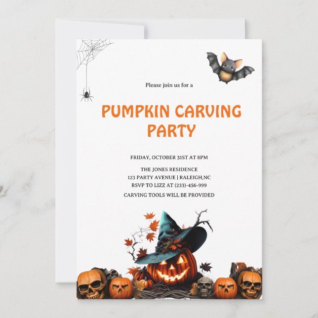 Modern pumpa skulptering Halloween-fest  Inbjudningar (Framsida)