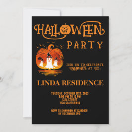 Modern Pumpkin Black Orangar Happy halloween Inbjudningar