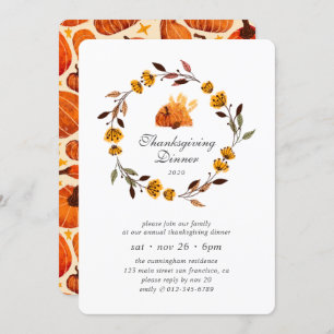 Modern Pumpkin Blommigt Thanksgiving för andningsu Inbjudningar
