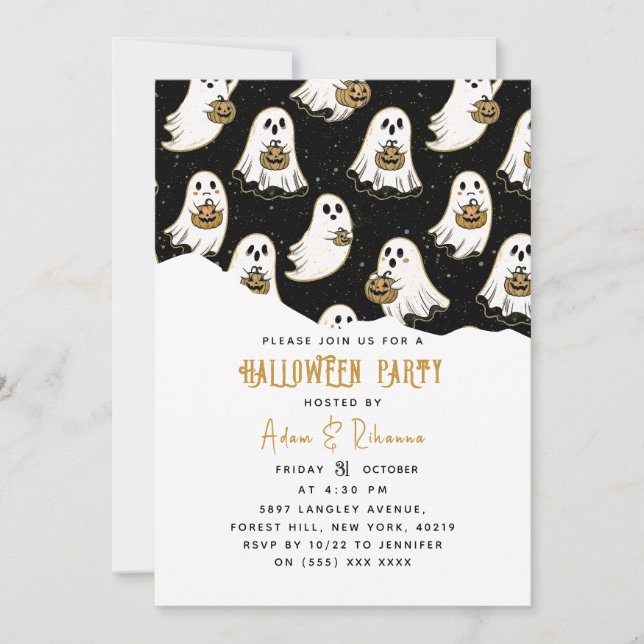 Modern Pumpkin & Ghost Halloween Inbjudningar (Framsida)