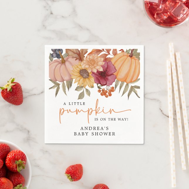 Modern Pumpkin Höstblomma Pumpkin Baby Shower Pappersservett (Insitu)