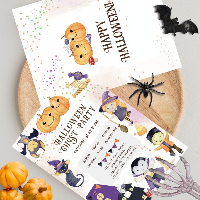Modern Pumpkin Lila Orange Cute Kids Halloween Inbjudningar (Skapare uppladdad)
