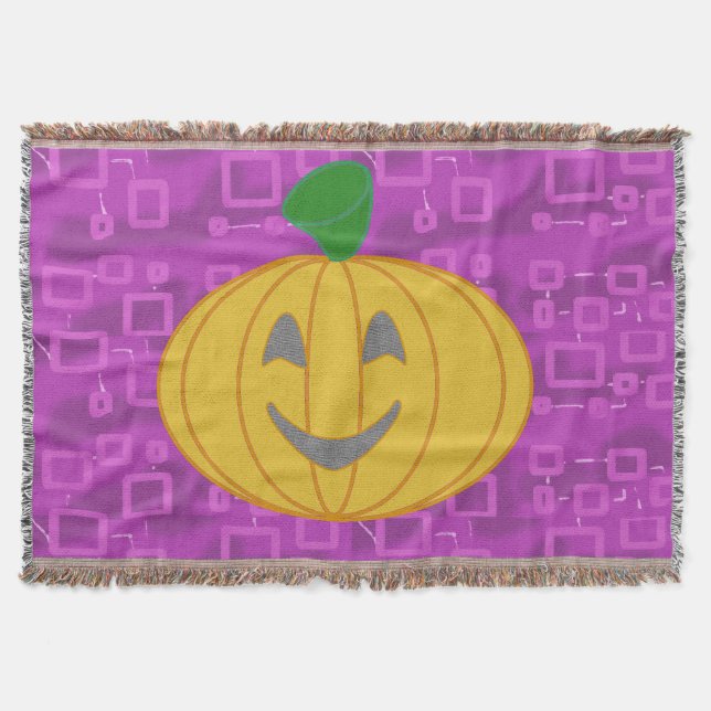 Modern Pumpkin on Purple Geometric Throw Blanket Filt (Framsidan)