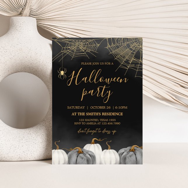 Modern Pumpkin Spider Halloween fest Inbjudningar (Modern Adult Halloween Party Invitation)