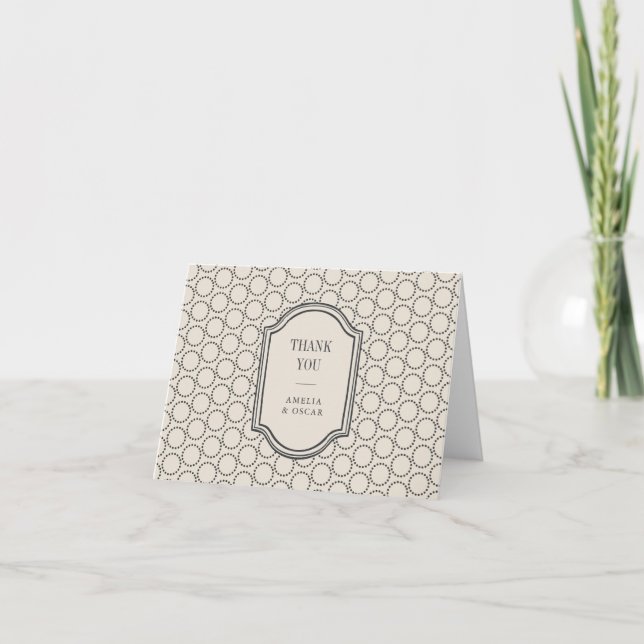 Modern punkt ram elegant neutral svart vit chic tack kort (Framsida)