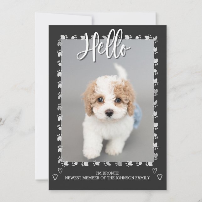 Modern Puppy Hund Adoption Announting Photo Card Inbjudningar (Framsida)