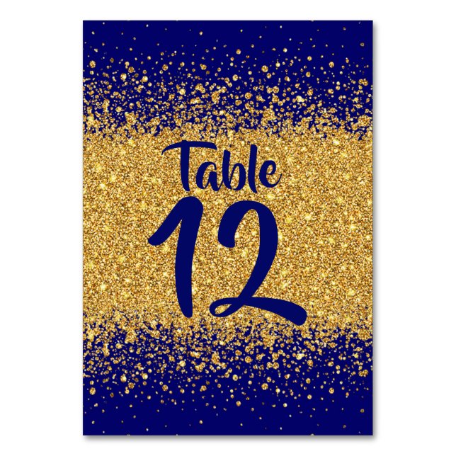 Modern Pure Guld Glitter om Royal Blue Bordsnummer (Framsidan)