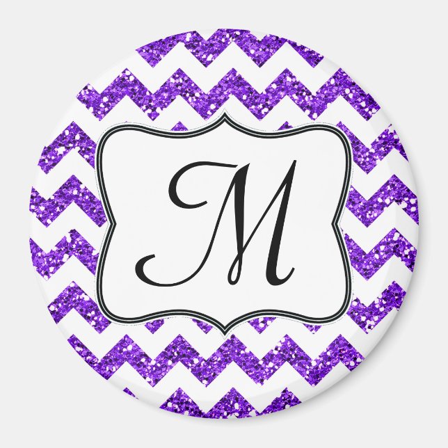 Modern Purp Glitte Chevron Monogram Initial Magnet (Framsidan)