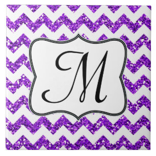 Modern Purpl Glitter Chevron Monogram Visning Tile Kakelplatta