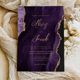 Modern Purple Agate Chic Script Wedding Inbjudningar