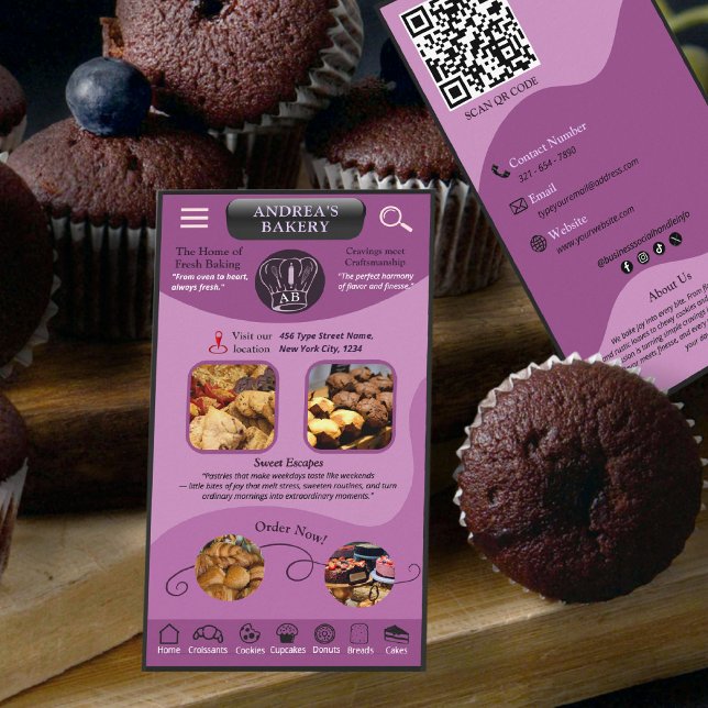 Modern Purple Bakery Branding Custom Logo QR Code Visitkort (Skapare uppladdad)