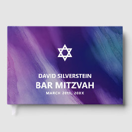 Modern Purple Blue Star David Bar Mitzvah Hebrew Gästböcker