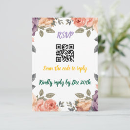 Modern Purple Floral QR Code RSVP | Scan to Reply Tilläggskort