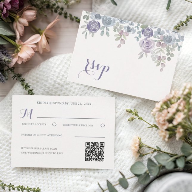 Modern  Purple Floral Rsvp Wedding OSA Kort (Skapare uppladdad)