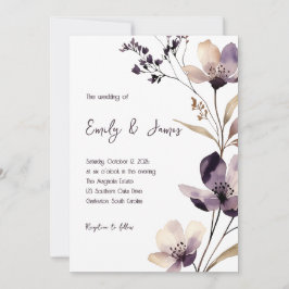 Modern Purple Floral Wedding Inbjudningar