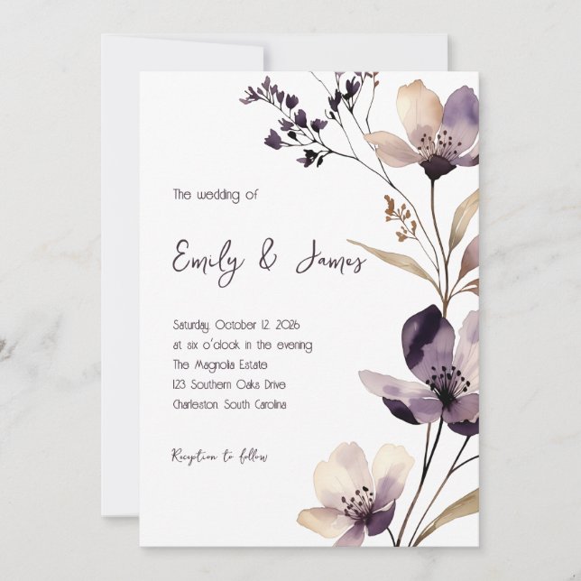 Modern Purple Floral Wedding Inbjudningar (Framsida)