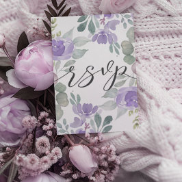 Modern Purple Floral Wedding RSVP OSA Kort