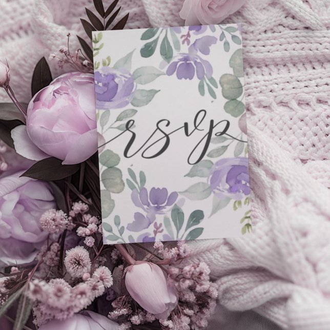 Modern Purple Floral Wedding RSVP OSA Kort (Skapare uppladdad)