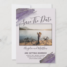 Modern Purple Glitter Spark Save The Date Photo Spara Datumet