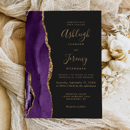 Modern Purple Gold Agate Dark Wedding Invitation Inbjudningar