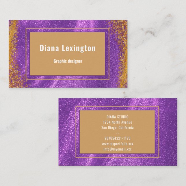  Modern Purple Gold  Business Card Visitkort (Fram/baksida)