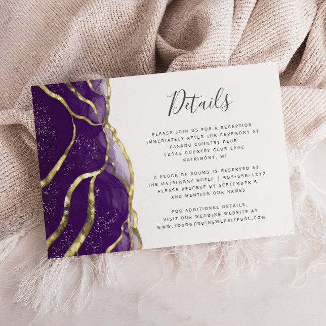Modern Purple Gold Ink Wedding Details Tilläggskort (Skapare uppladdad)